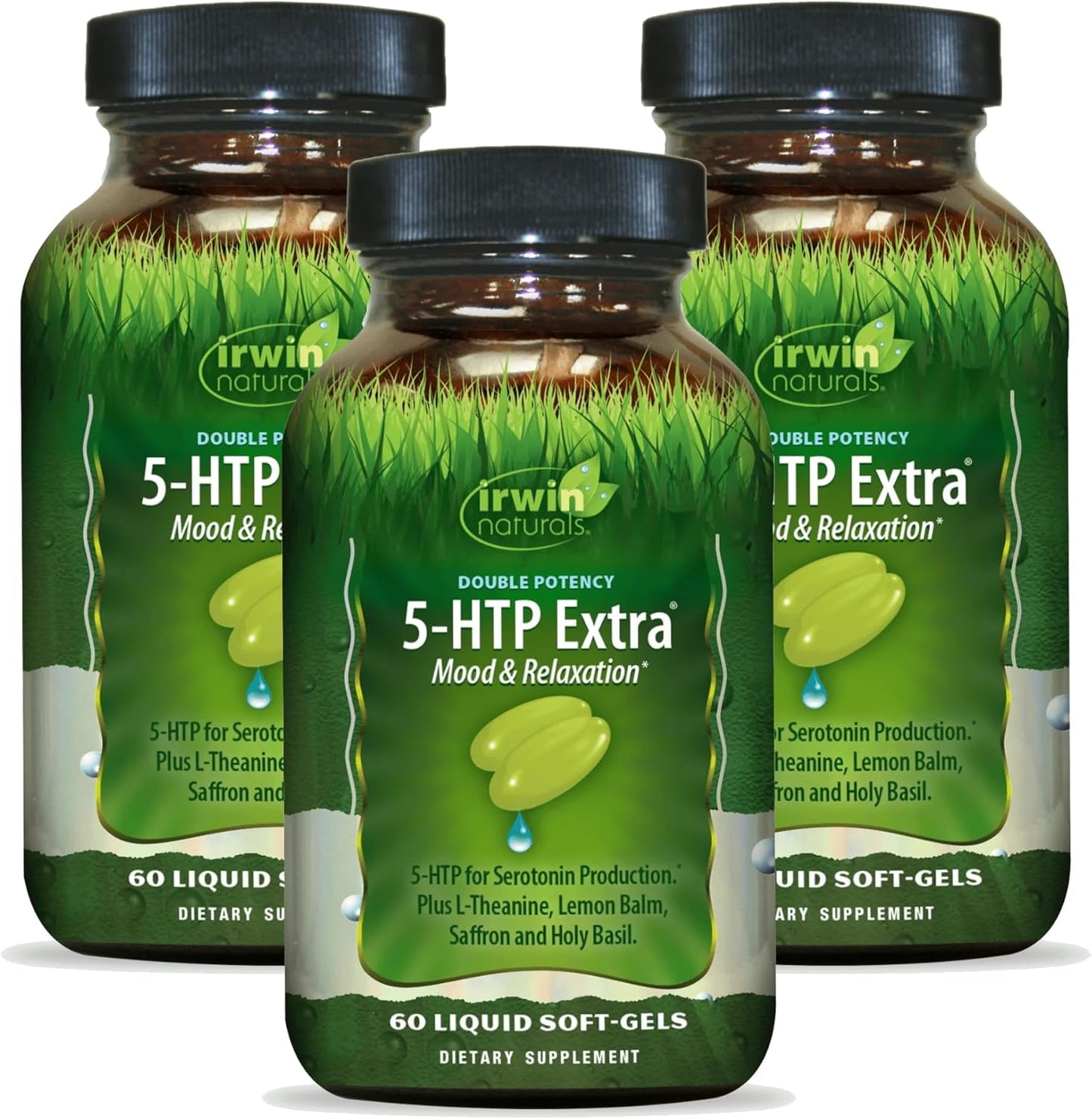 3 Packs of Irwin Naturals Double Potency 5-HTP Extra - 60 Liquid Soft-Gels for Relaxation & Serotonin Production - 90 Servings in Total