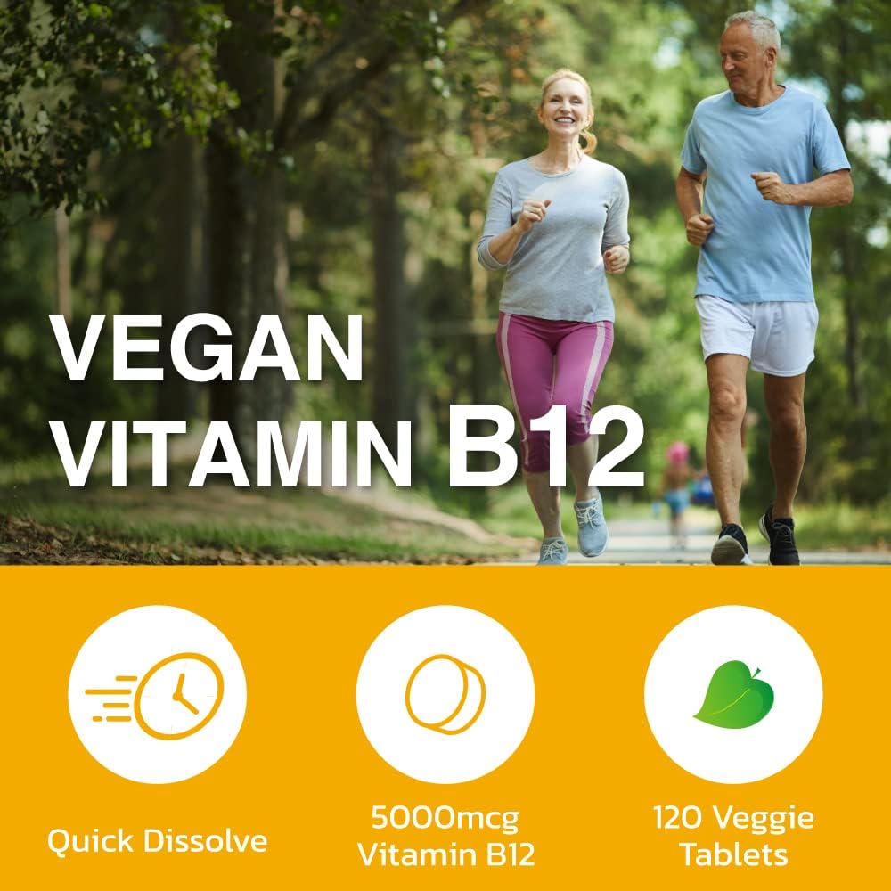 3 Packs of Lovita Maximum Strength B12 Vitamins 5000 mcg - Quick Dissolve Sublingual Tablets for Energy & Nervous System Support - 360 Vegan Non-GMO B12 Tablets