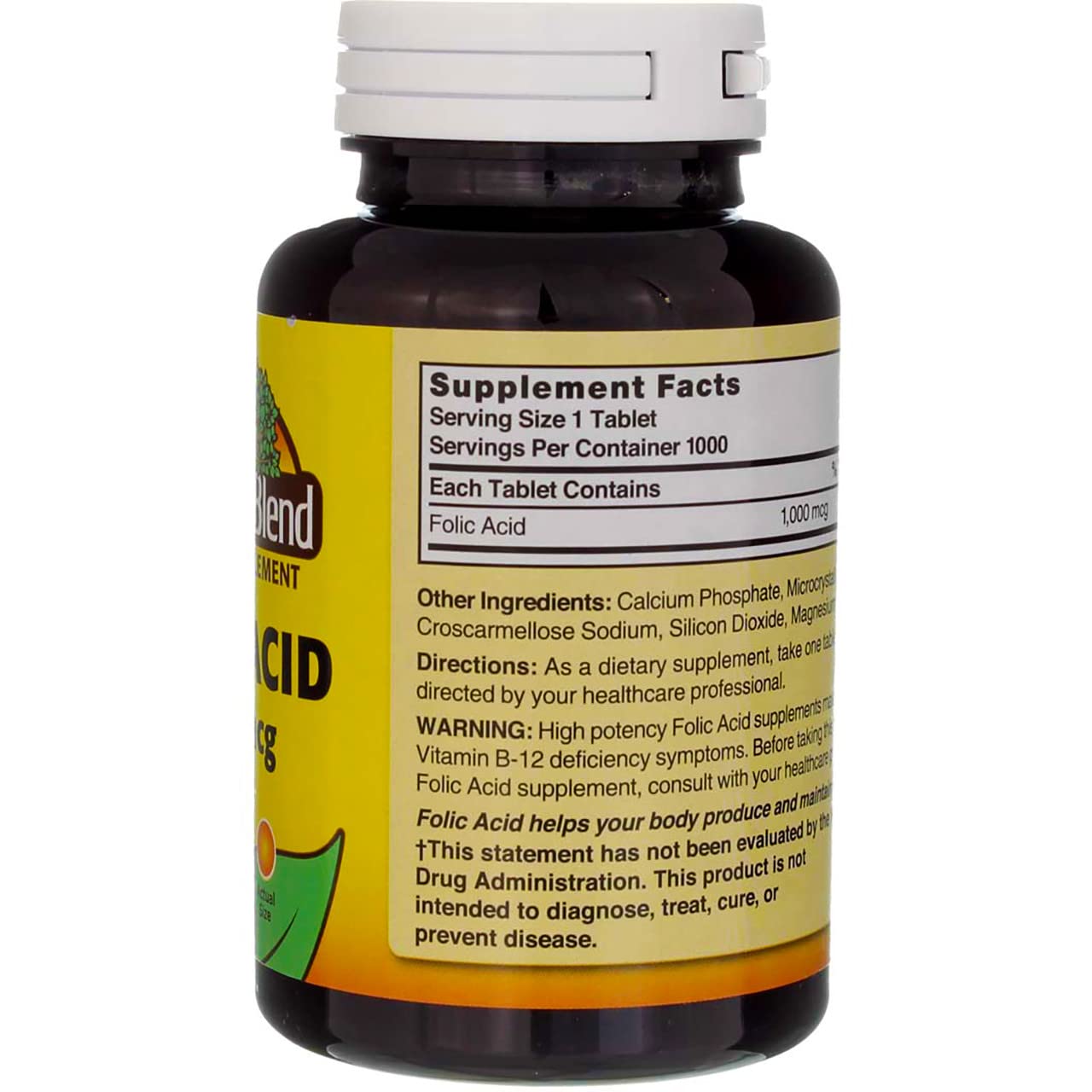 3 Packs of Nature's Blend Folic Acid 1000 mcg - 1000 Tablets for a Total of 3000 Tablets