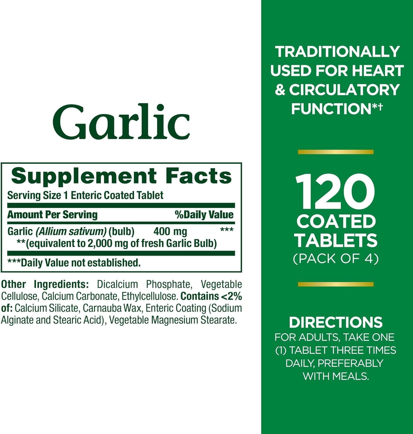 3 Packs of Nature's Bounty Garlic 2000mg Tablets - 120 Count Each