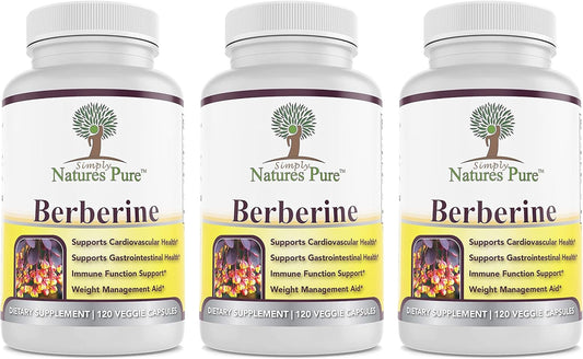 3 Packs of Simply Natures Berberine HCl 500mg - 120 Capsules for Cardiovascular, Gastrointestinal, and Immune Support with Chromium and Cinnamon