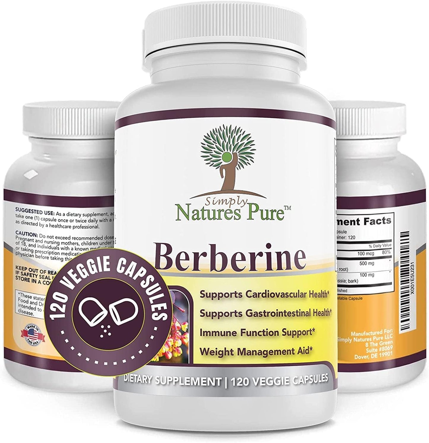 3 Packs of Simply Natures Berberine HCl 500mg - 120 Capsules for Cardiovascular, Gastrointestinal, and Immune Support with Chromium and Cinnamon