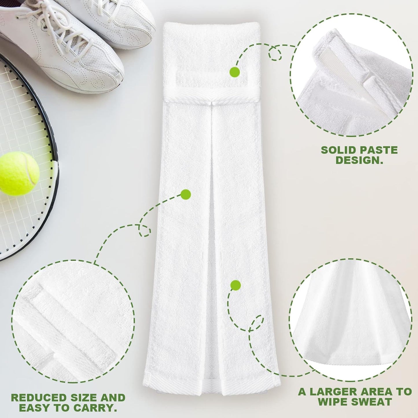 3-Piece Cotton Football Field Towel Set with Hook and Loop Fastener - Ideal for Football, Golf, Gym - White Color