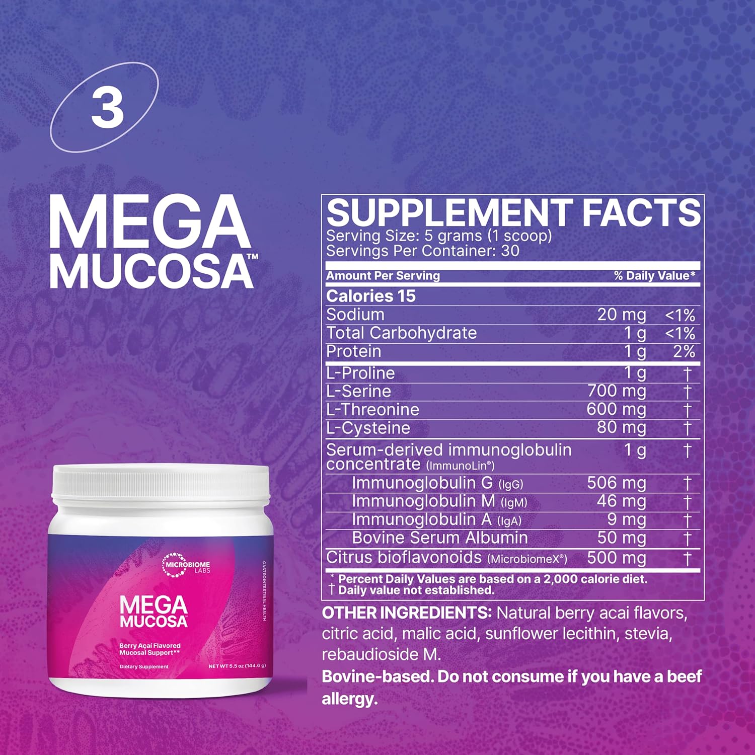 3-Piece Gut Health Kit: Spore Probiotic, Prebiotic, Mucosal Immunoglobulin + Amino Acids Supplement for Immune & Digestive Health