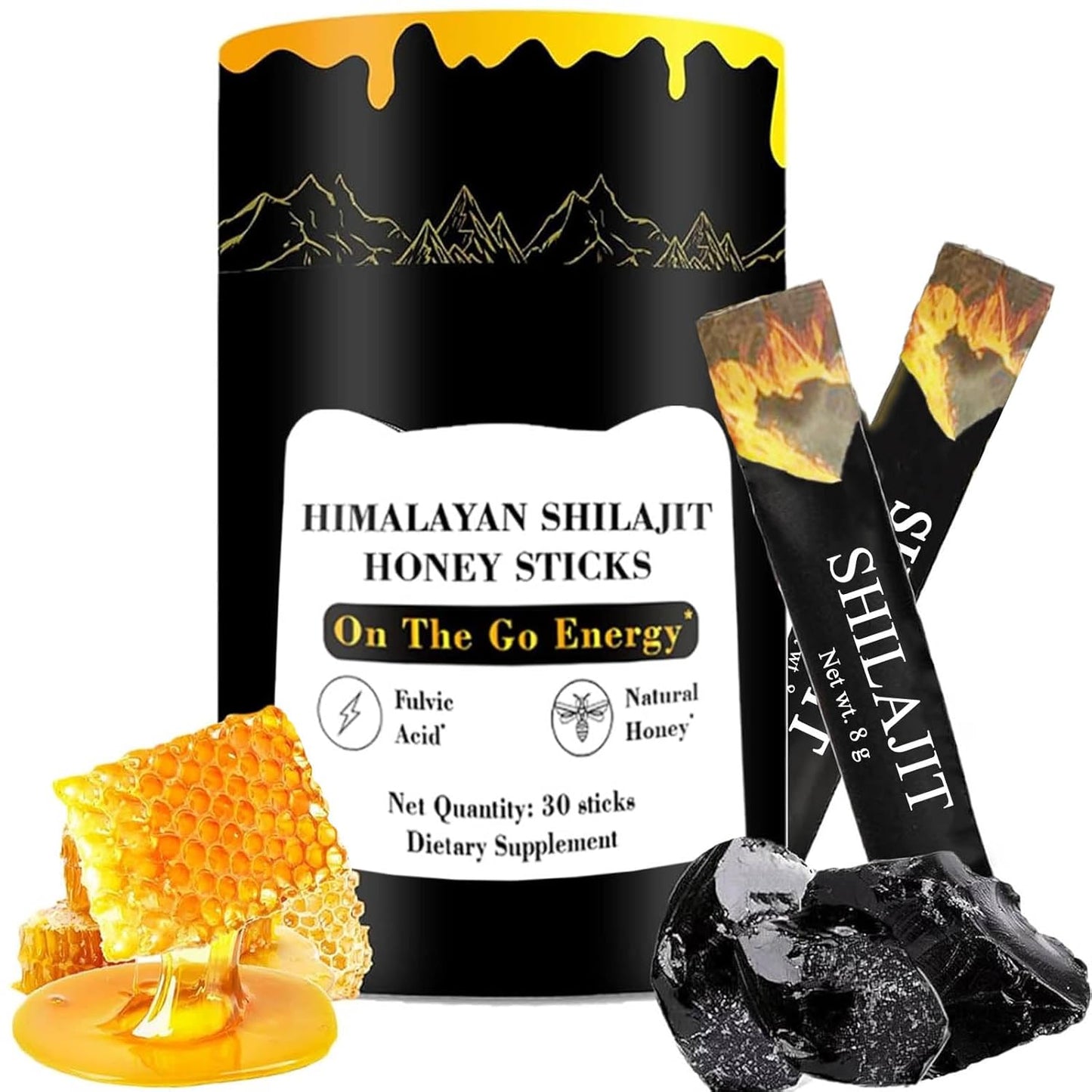 30 AILVQI Shilajit Honey Sticks with Pure Himalayan Resin, Honey, and Saffron for Energy, Strength, and Cognitive Support
