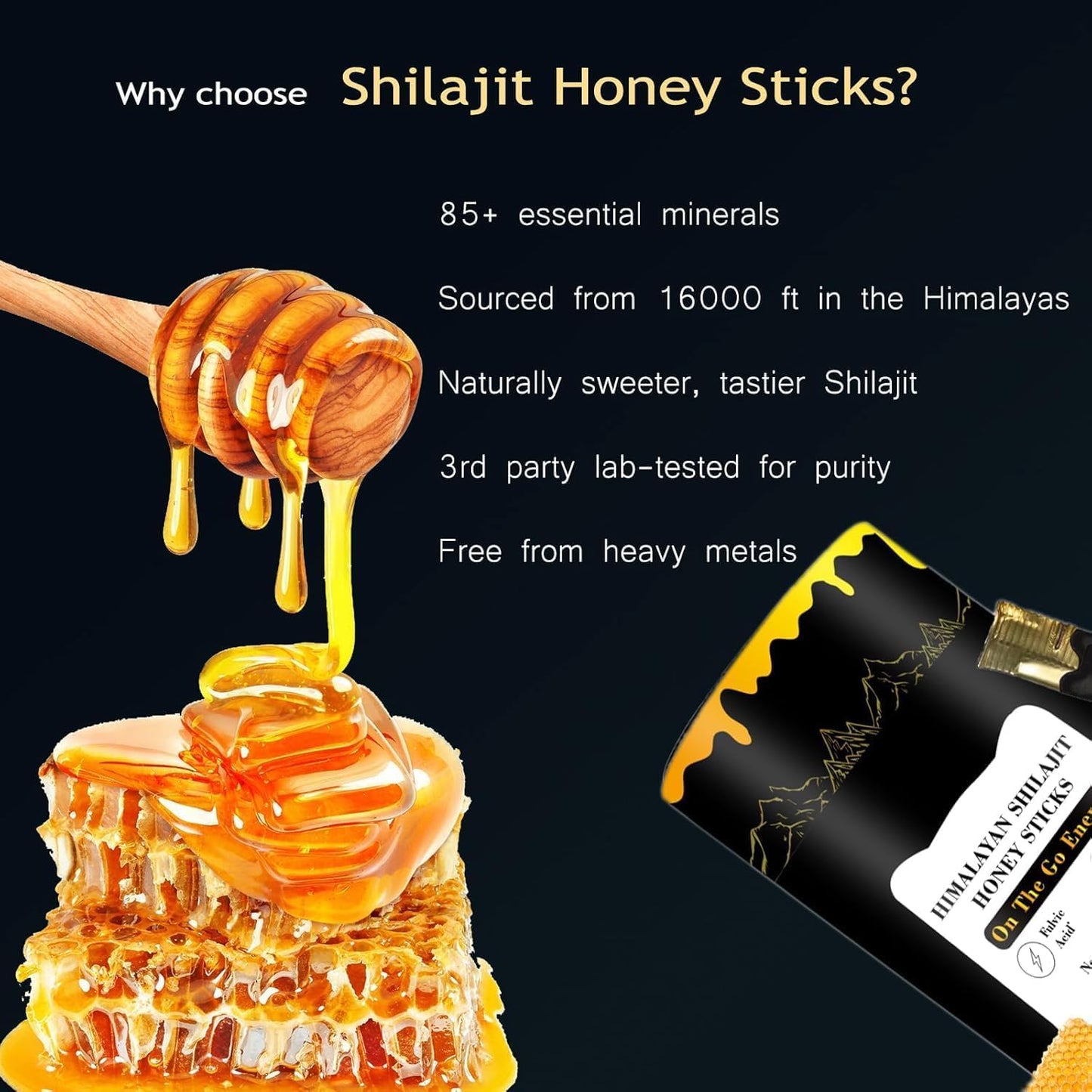 30 AILVQI Shilajit Honey Sticks with Pure Himalayan Resin, Honey, and Saffron for Energy, Strength, and Cognitive Support