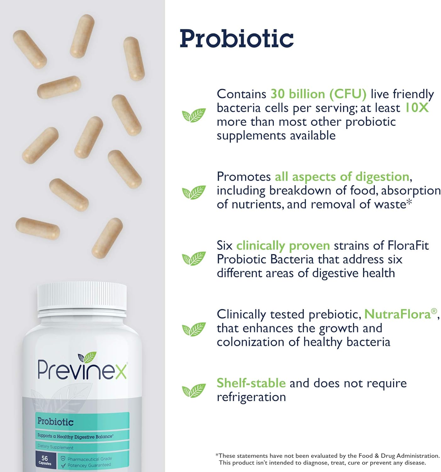 30 Billion CFU Previnex Probiotic with Prebiotics for Digestion & Immune Support