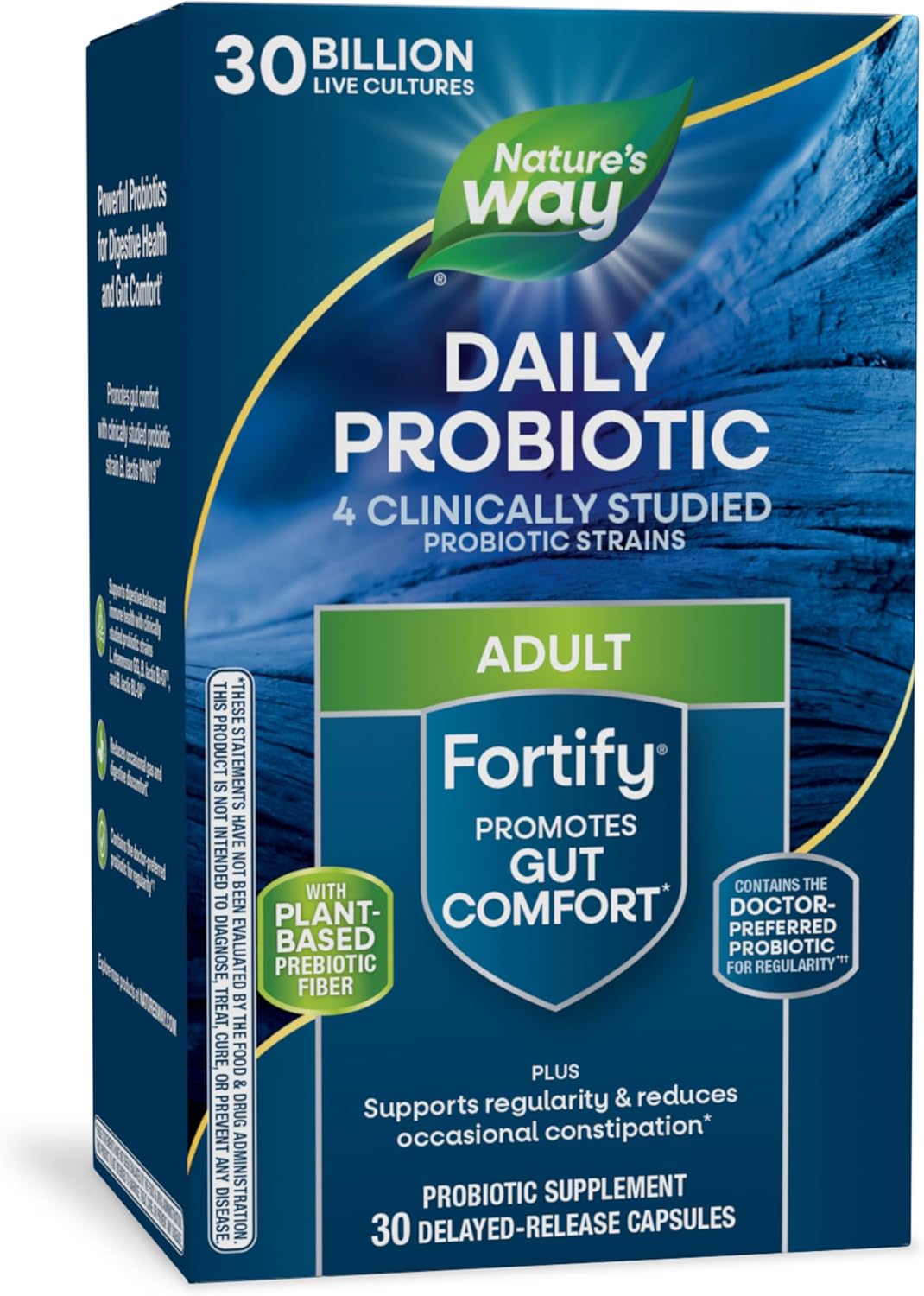 30 Billion Live Cultures Probiotic + Prebiotic Supplement for Digestive & Immune Health - Nature's Way Fortify for Men and Women, 30 Capsules