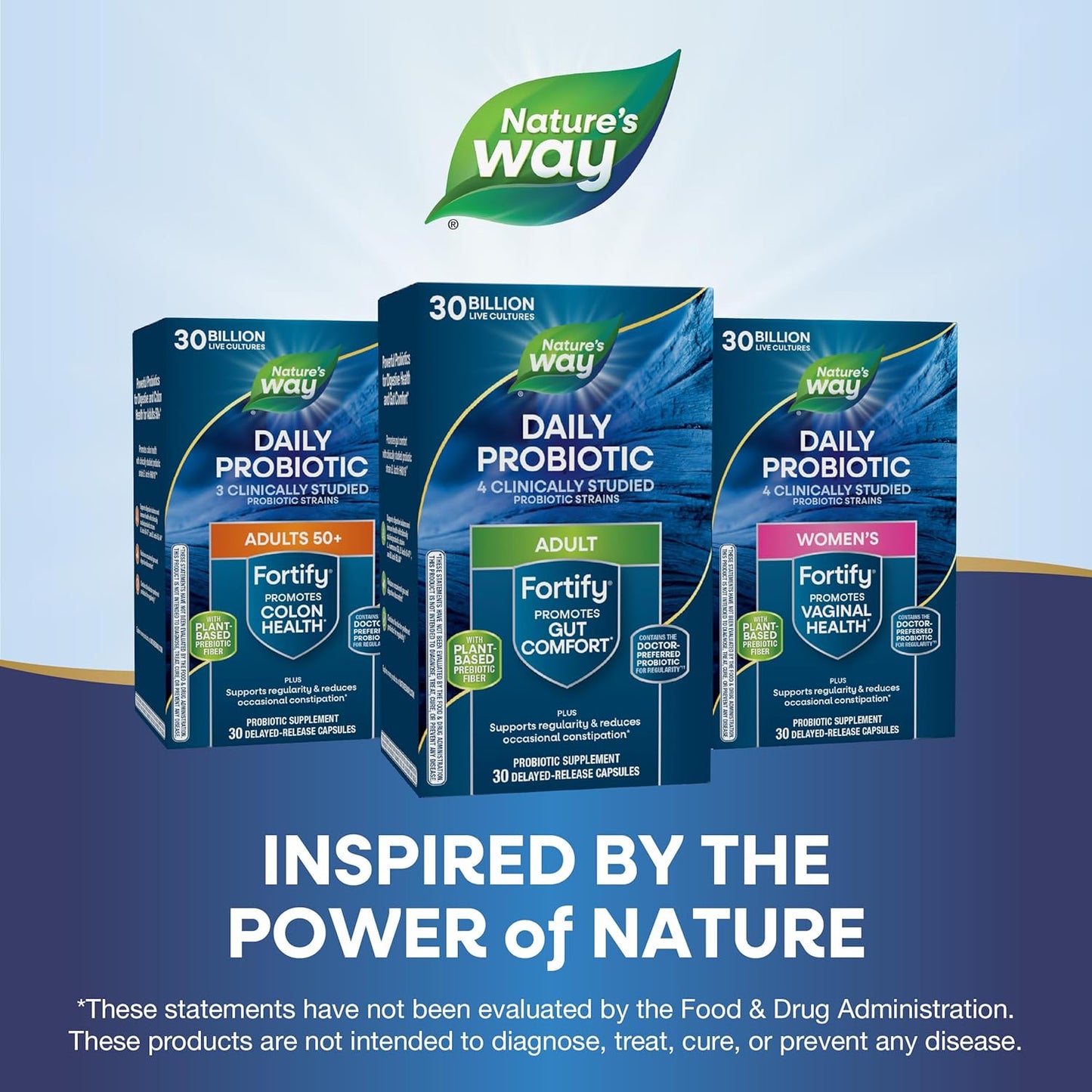 30 Billion Live Cultures Probiotic + Prebiotic Supplement for Digestive & Immune Health - Nature's Way Fortify for Men and Women, 30 Capsules