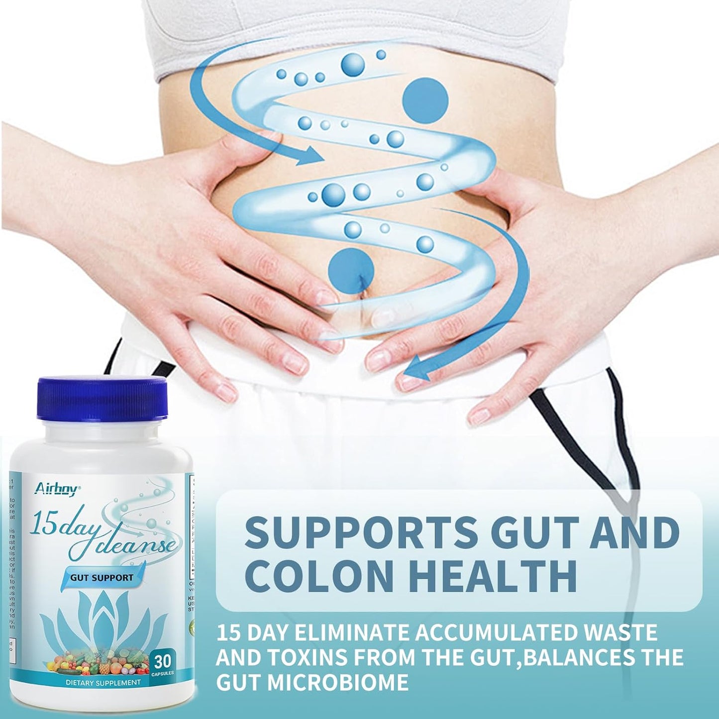 30 Capsules Airboy 15 Day Cleanse Detox for Gut & Colon Support - Bowel Cleanse for Women & Men
