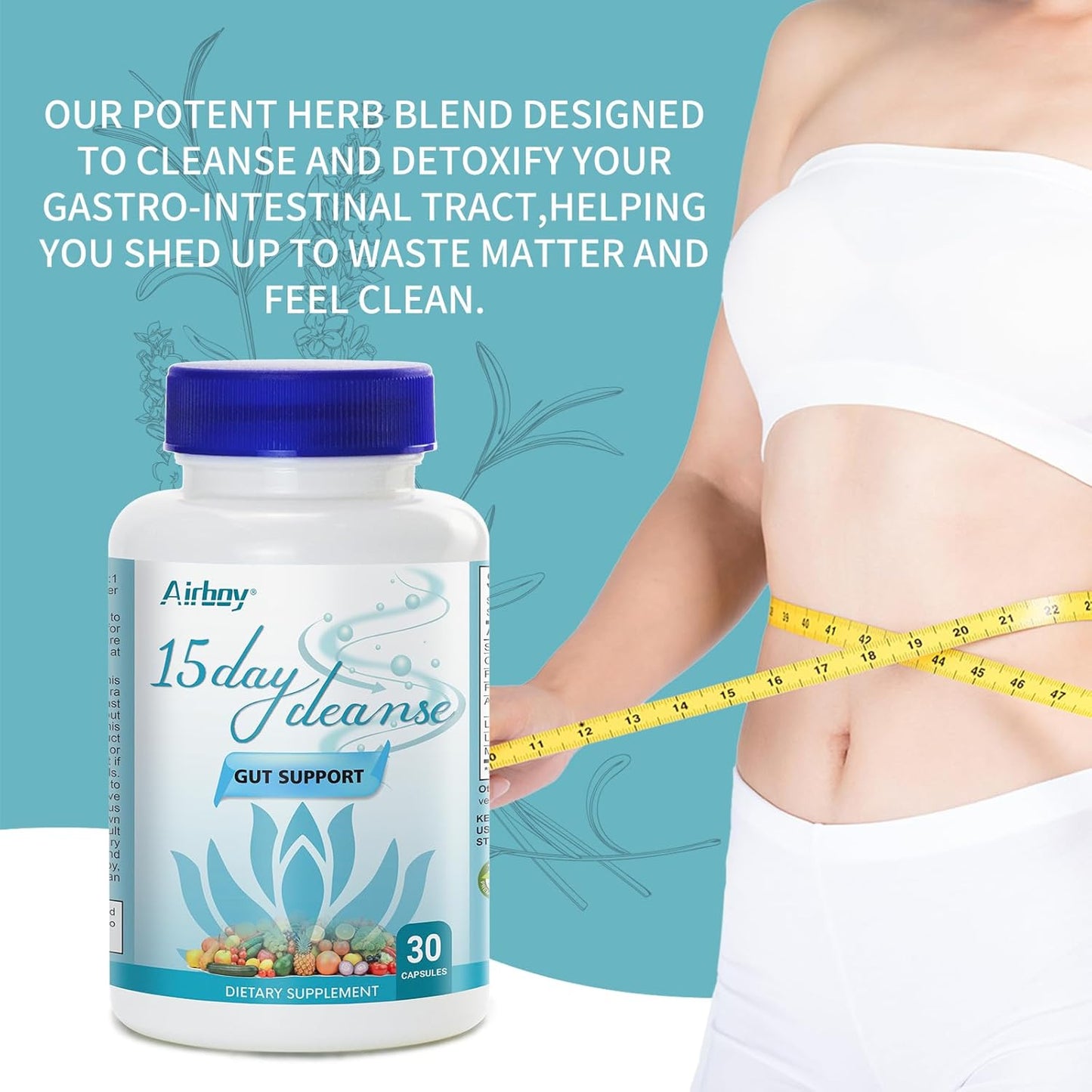 30 Capsules Airboy 15 Day Cleanse Detox for Gut & Colon Support - Bowel Cleanse for Women & Men