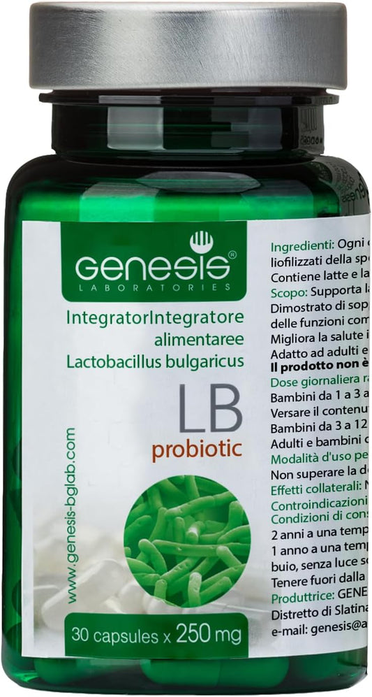 30 Capsules Genesis LABORATORIES Probiotic Supplement with Lactobacillus Bulgaricus for Digestive & Immune Support