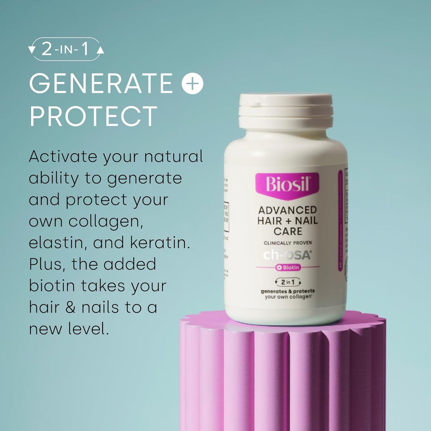 30 Capsules of Biosil Advanced Hair and Nail Care with ch-OSA and Biotin for Hair and Nail Growth, Strength, and Thickness - 15-Day Supply