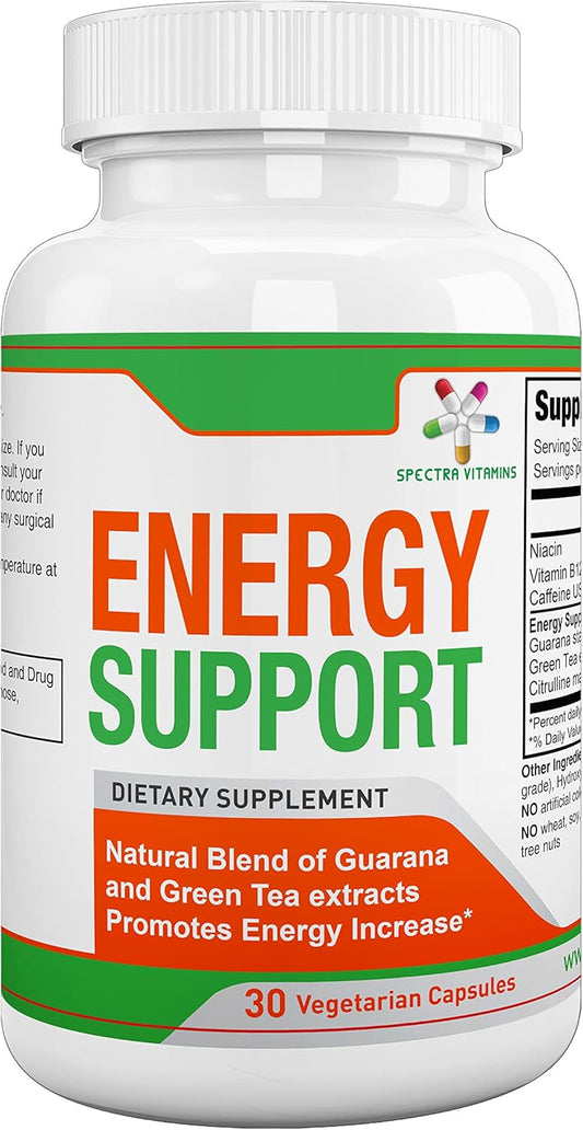 30 Capsules of Spectra Vitamins Natural Energy Support with Guarana, Vitamin B12, Green Tea Extracts, and Citrulline - Energy Booster Supplements