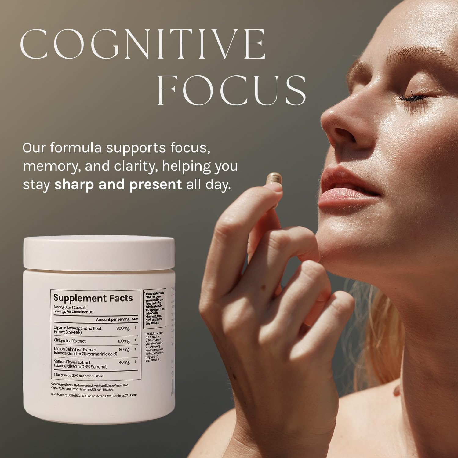 30 Capsules of UDEA Wellness Mood Pill Daily Supplement for Cognitive Support and Vitality