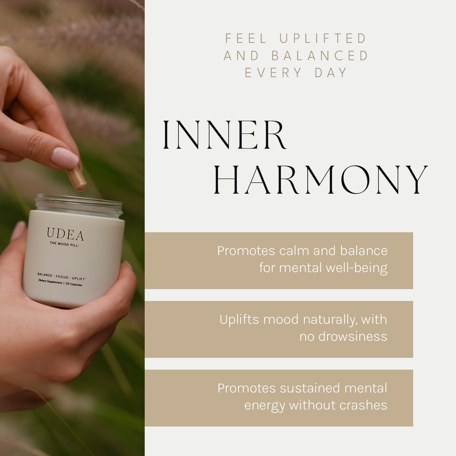 30 Capsules of UDEA Wellness Mood Pill Daily Supplement for Cognitive Support and Vitality