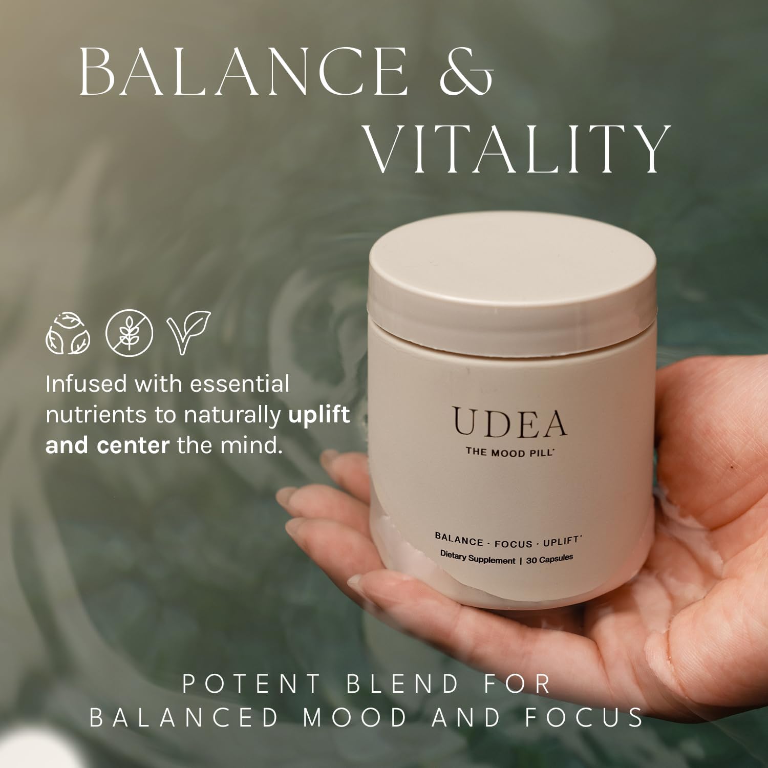 30 Capsules of UDEA Wellness Mood Pill Daily Supplement for Cognitive Support and Vitality