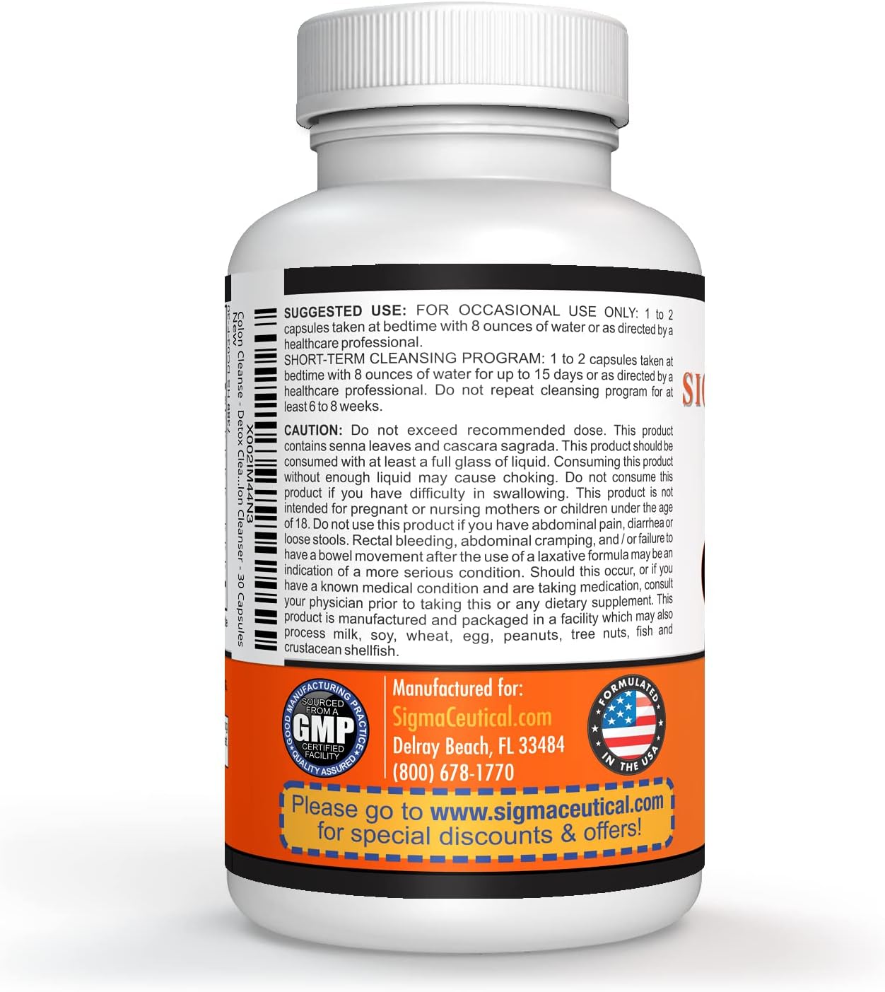 30 Capsules Sigmaceutical 1 Day Colon Detox Cleanse - Natural Bowel Cleanser & Laxative for Digestive Health - Gentle Colon Detox Formula