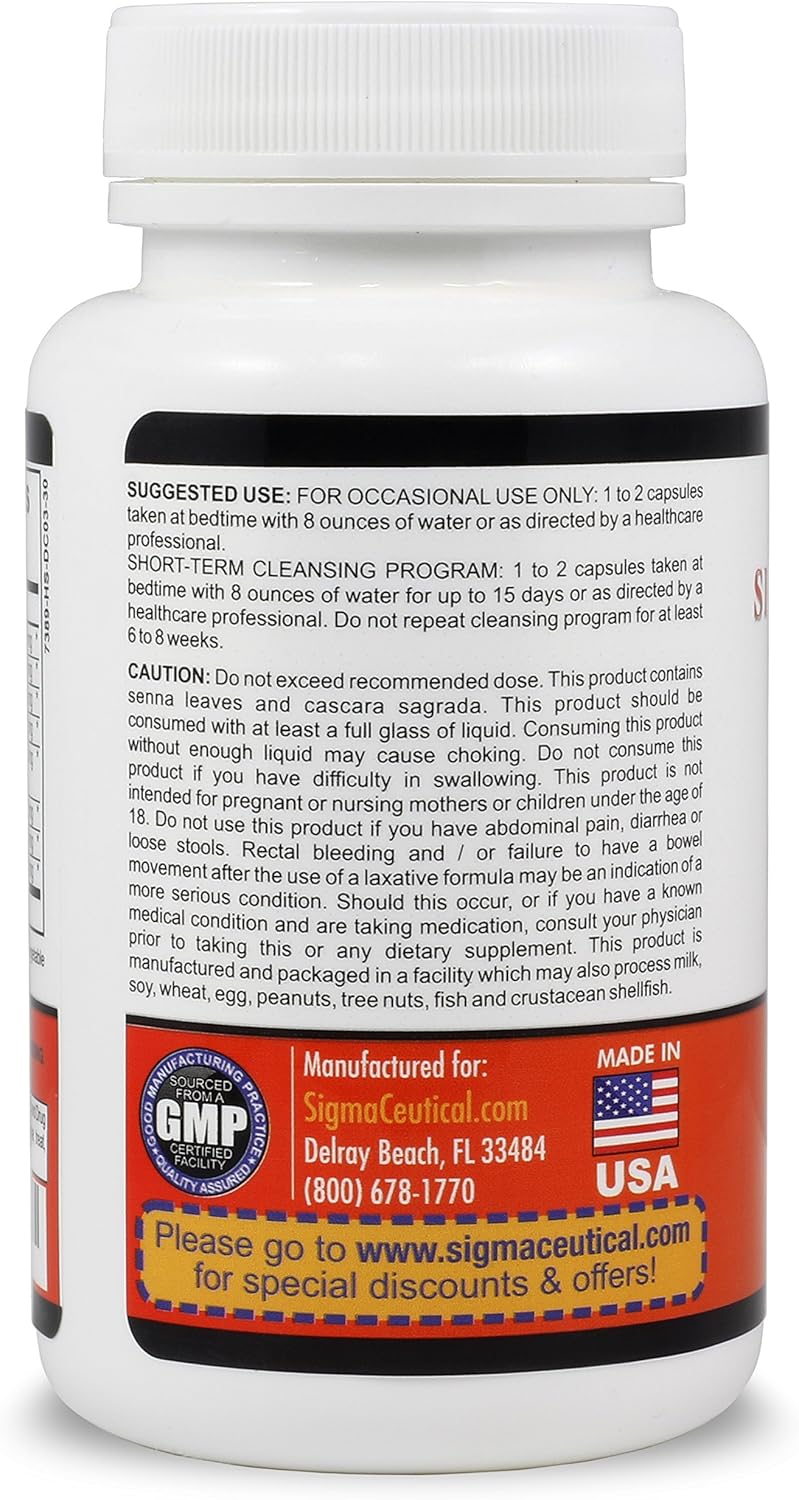 30 Capsules Sigmaceutical 1 Day Colon Detox Cleanse - Natural Bowel Cleanser & Laxative for Digestive Health - Gentle Colon Detox Formula