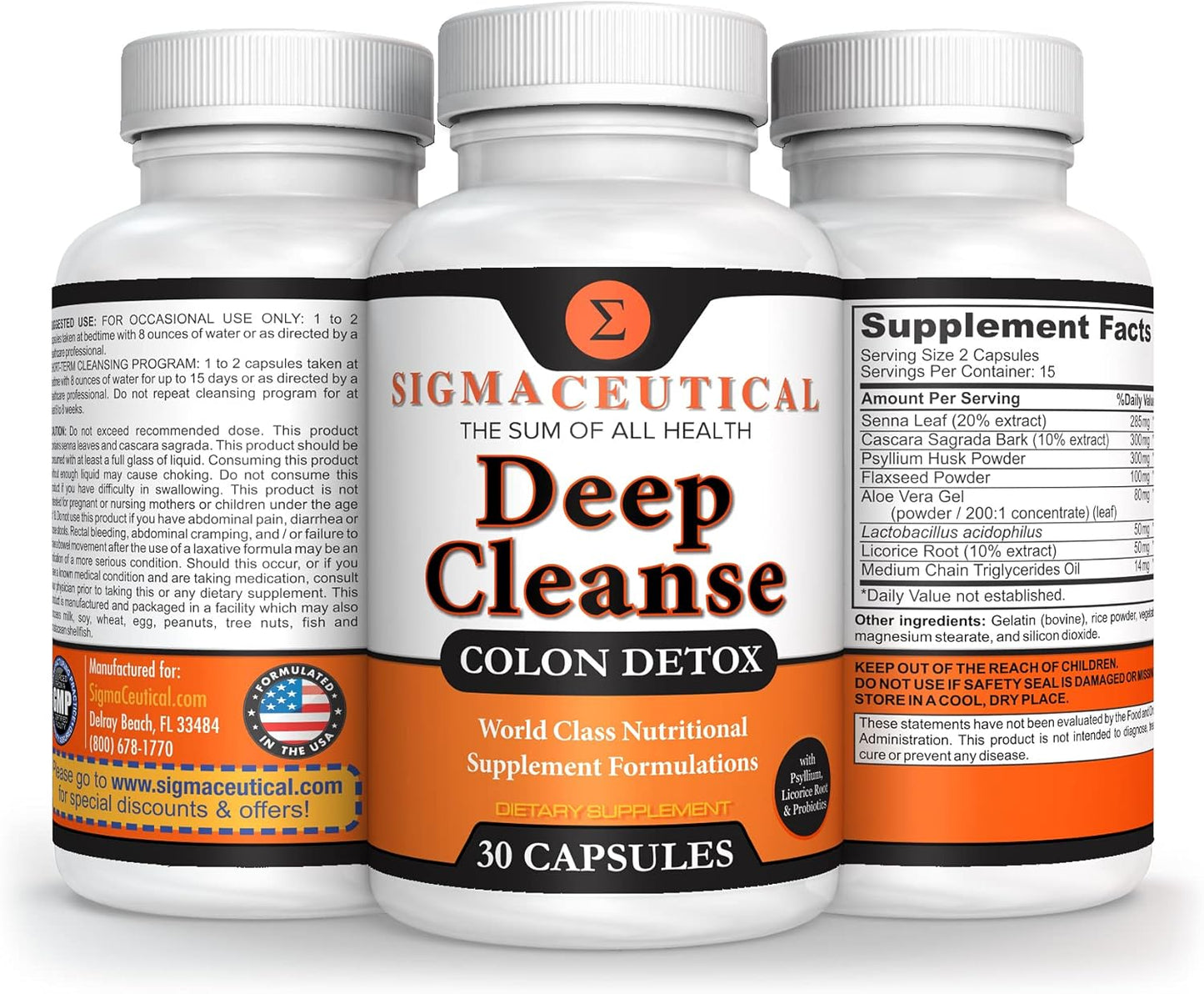 30 Capsules Sigmaceutical 1 Day Colon Detox Cleanse - Natural Bowel Cleanser & Laxative for Digestive Health - Gentle Colon Detox Formula