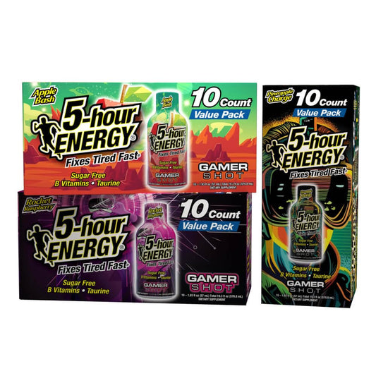 30-Count 5-Hour Energy Gamer Shots Variety Pack - Extra Strength Apple Bash, Rocket Raspberry, Pineapple Charge Flavors - 1.93 fl oz
