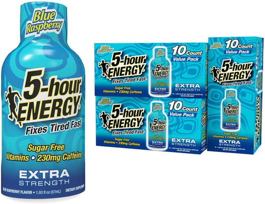 30 Count 5-Hour ENERGY Shots Blue Raspberry Extra Strength - Sugar-Free, Zero Calories Dietary Supplement with Amino Acids and B Vitamins to Boost Alertness and Energy