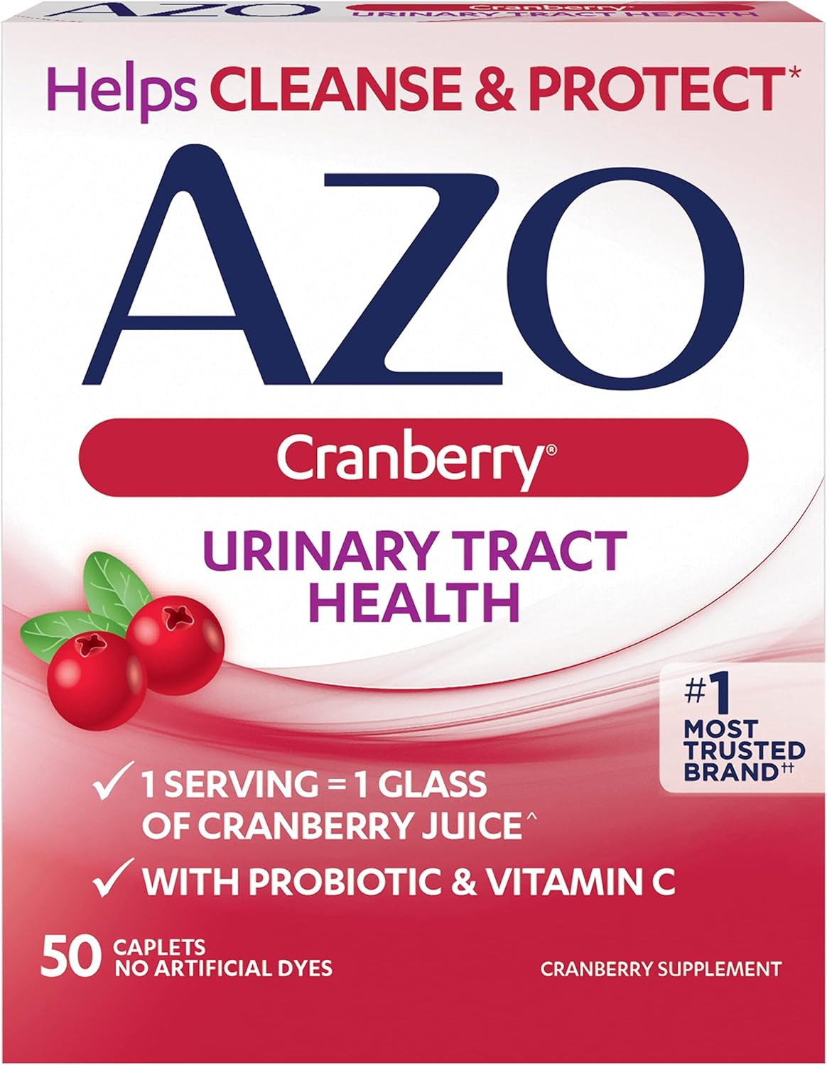 30 Count AZO Complete Feminine Balance Probiotics + 50 Count Cranberry UTI Health Supplement for Women