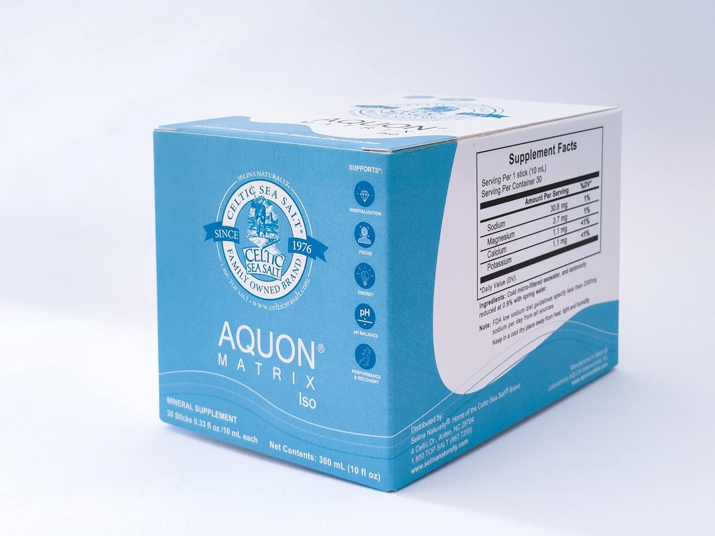 30 Count Celtic Sea Salt Aquon Vital Mineral Seawater Sticks - Enhances Natural Hydration for Peak Body Performance