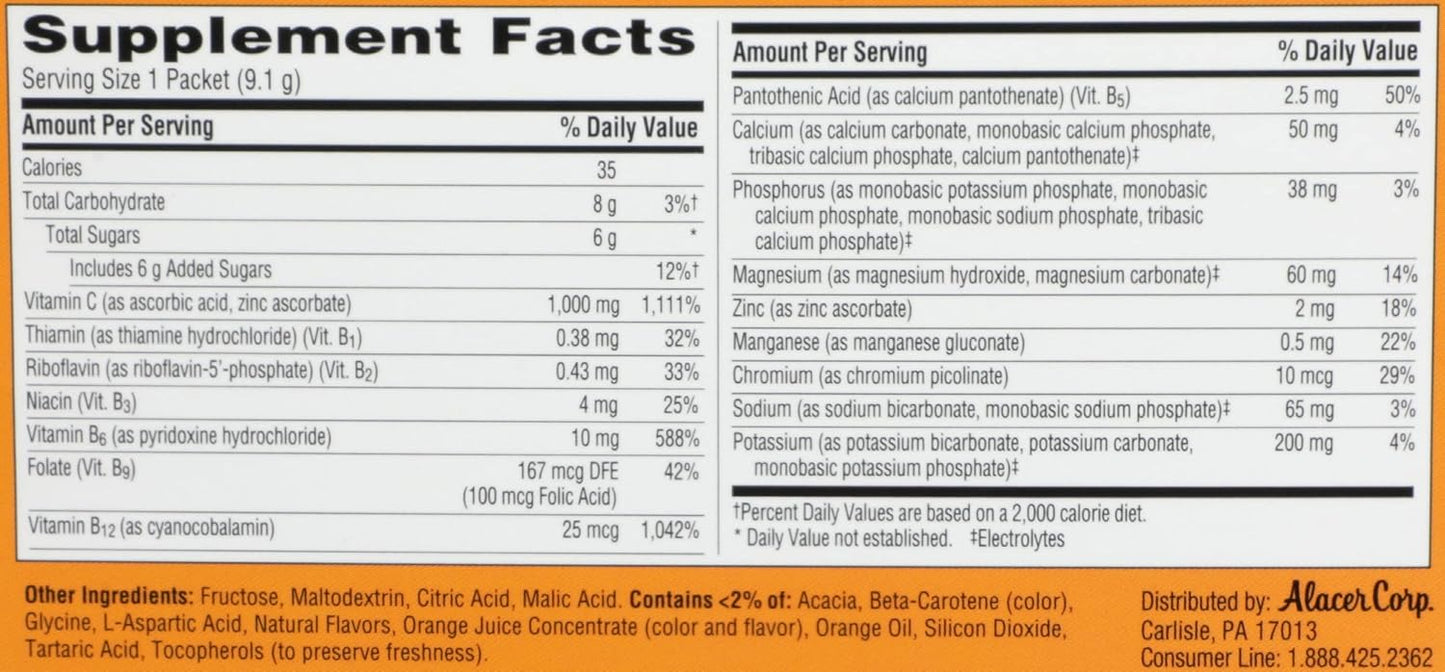 30-Count Emergen-C Super Orange Packets, 0.32 oz - Immune Support Drink Mix with Vitamin C