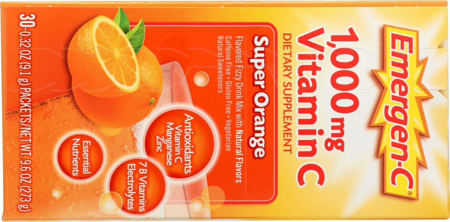 30-Count Emergen-C Super Orange Packets, 0.32 oz - Immune Support Drink Mix with Vitamin C