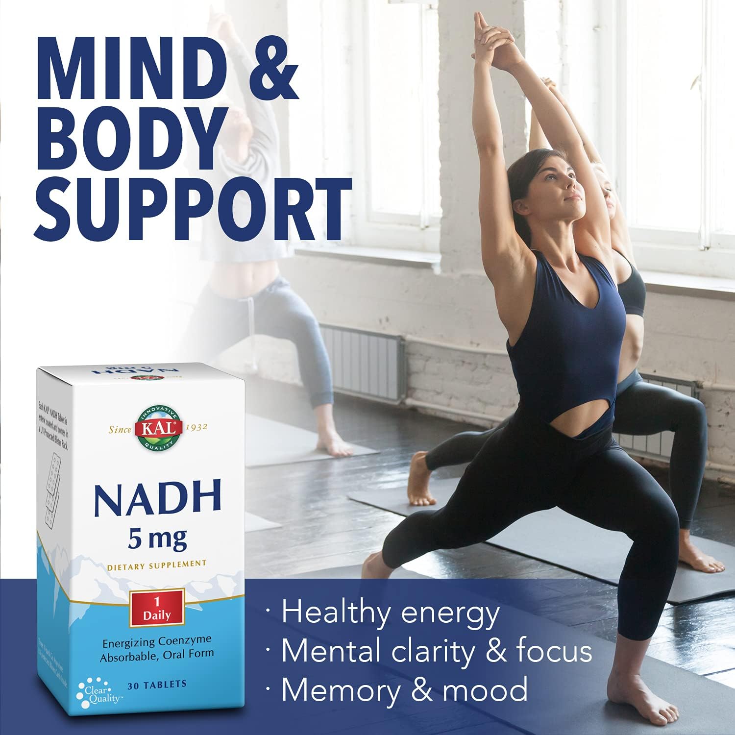 30 Count KAL 5 Mg NADH Tablets for Energy Support