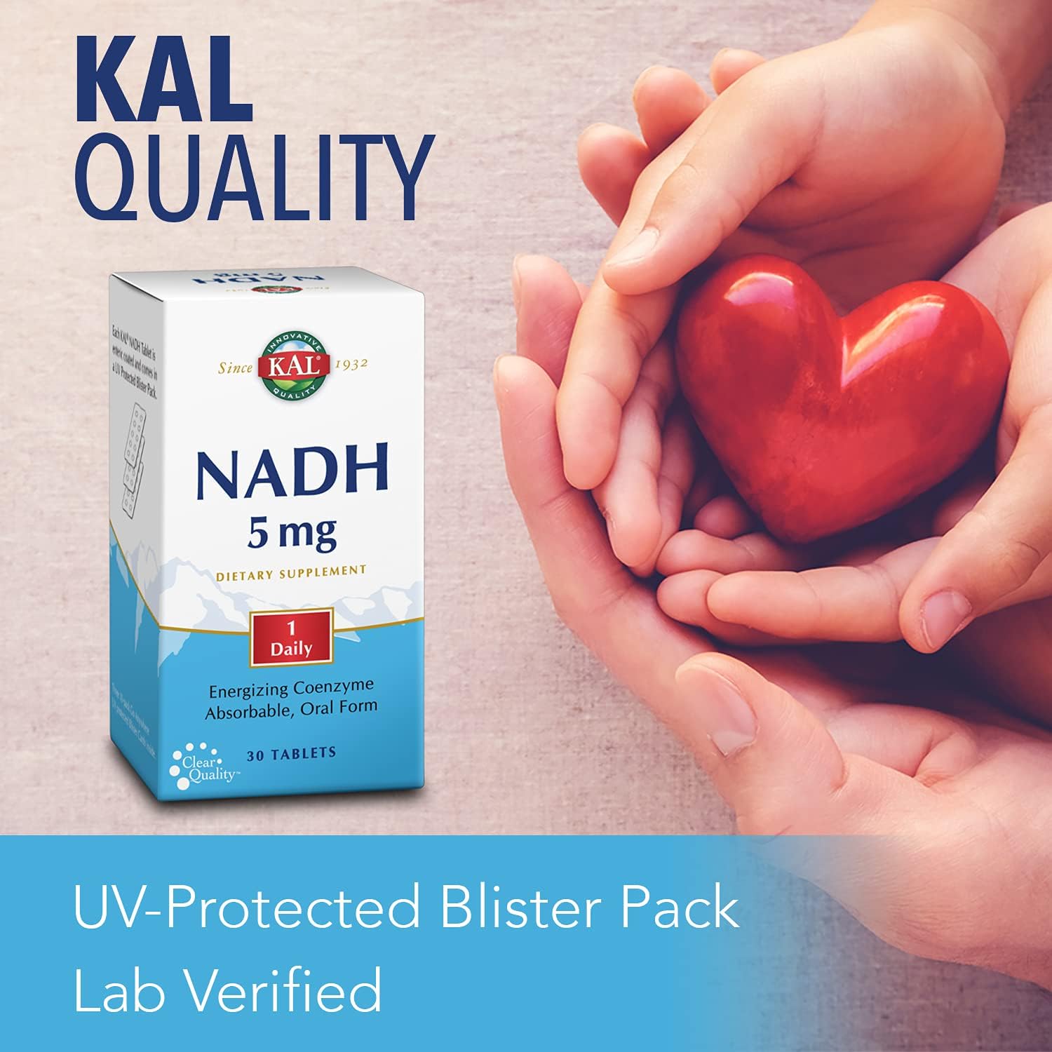 30 Count KAL 5 Mg NADH Tablets for Energy Support