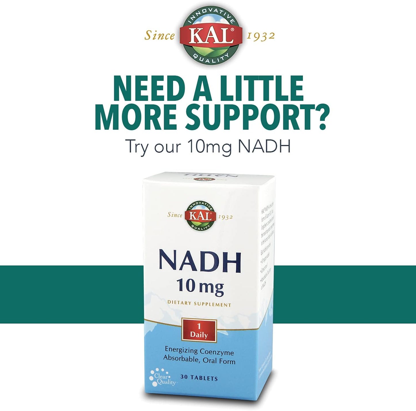 30 Count KAL 5 Mg NADH Tablets for Energy Support