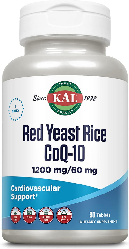 30 Count Kal Red Yeast Rice Coq10 Tablets for Heart Health