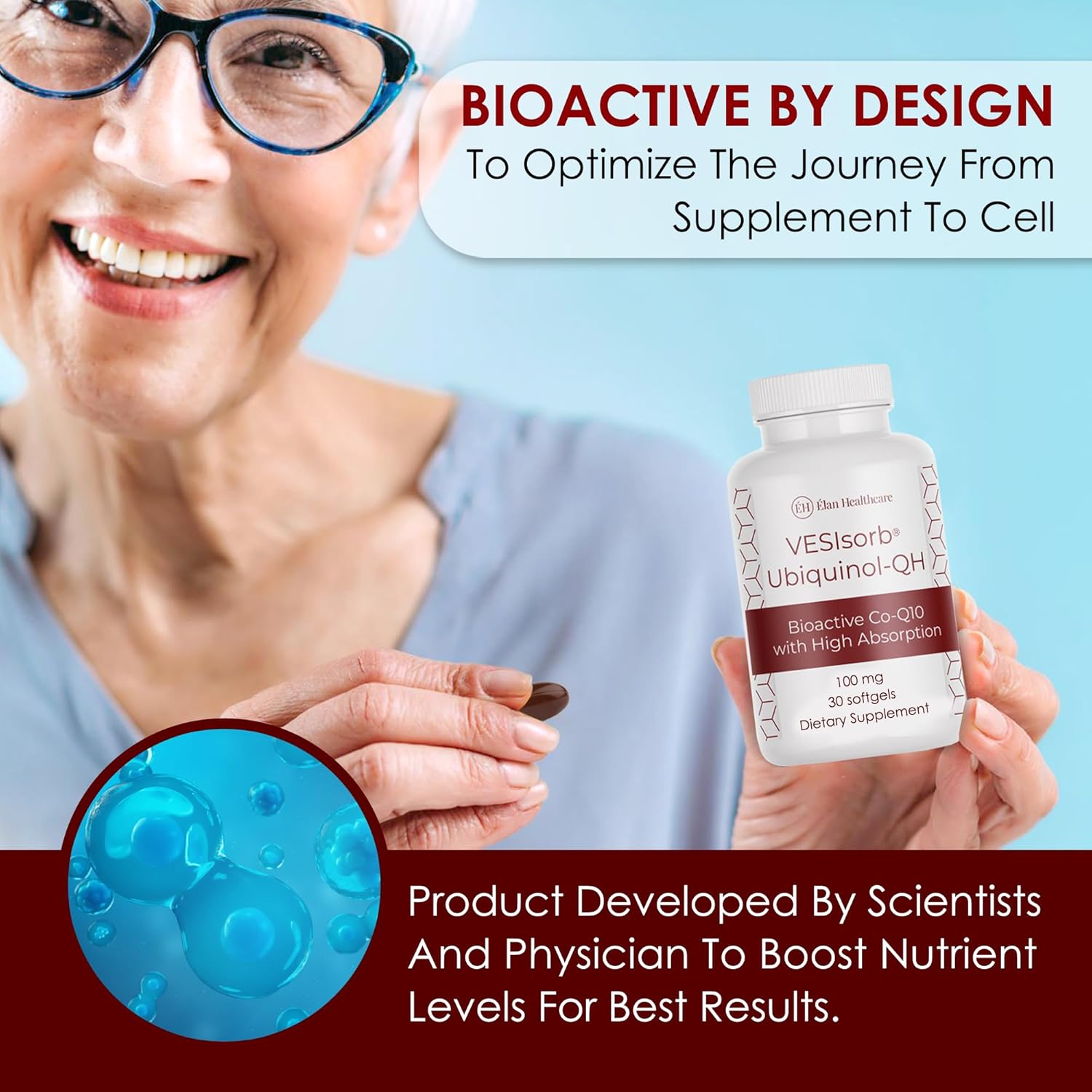 30-Count ÉLAN HEALTHCARE VESIsorb Ubiquinol-QH 100 mg Softgels for Heart Health