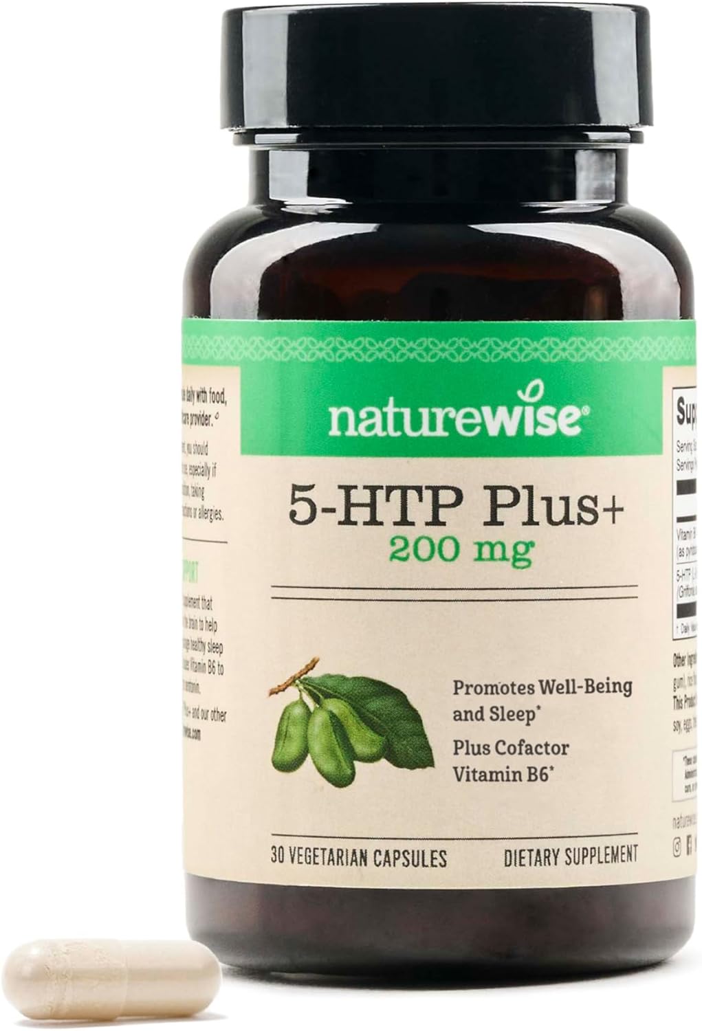 30-Count NatureWise 5-HTP 200mg Supplement with Vitamin B6 for Mood Support and Sleep Aid - Vegan, Delayed-Release Formula for Adults