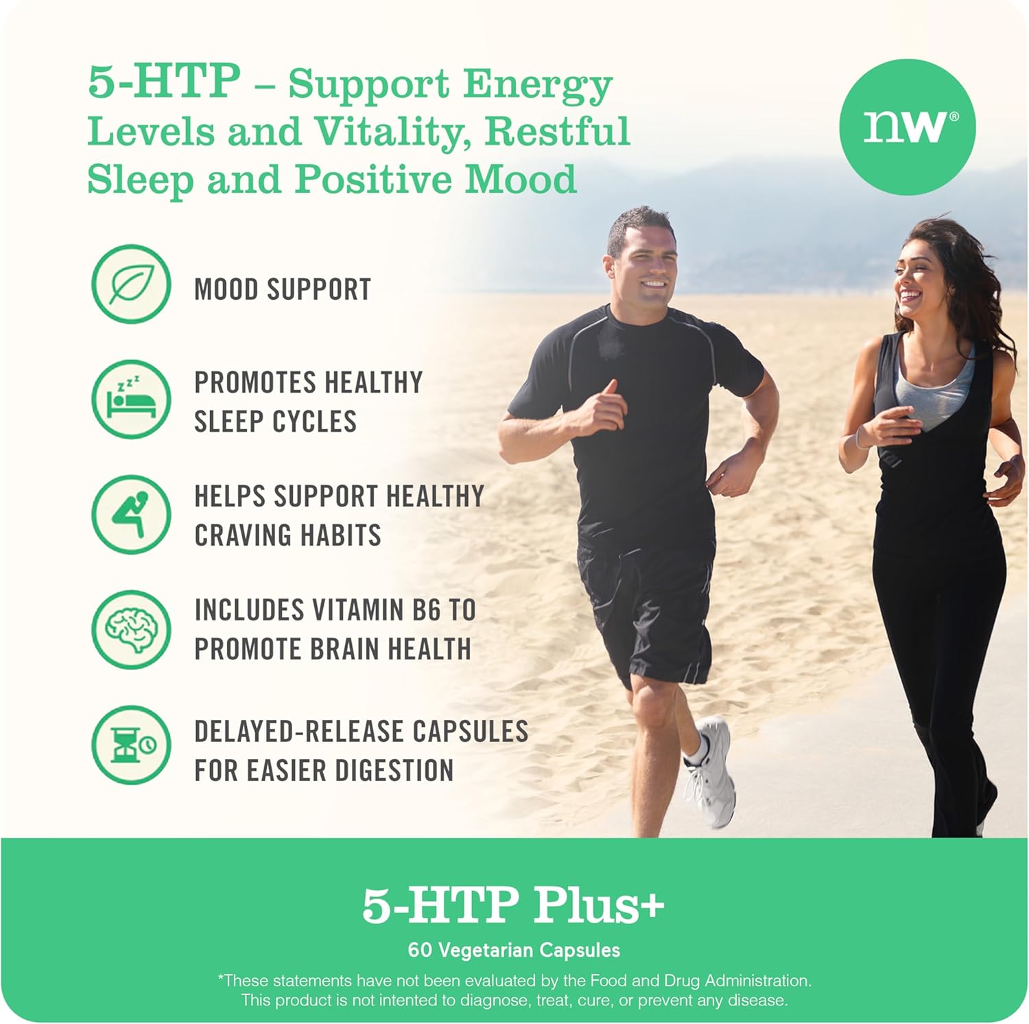 30-Count NatureWise 5-HTP 200mg Supplement with Vitamin B6 for Mood Support and Sleep Aid - Vegan, Delayed-Release Formula for Adults