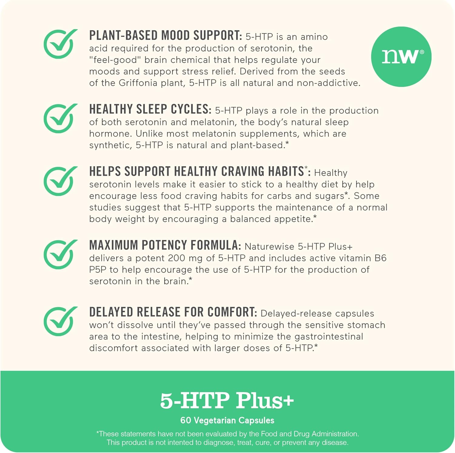 30-Count NatureWise 5-HTP 200mg Supplement with Vitamin B6 for Mood Support and Sleep Aid - Vegan, Delayed-Release Formula for Adults