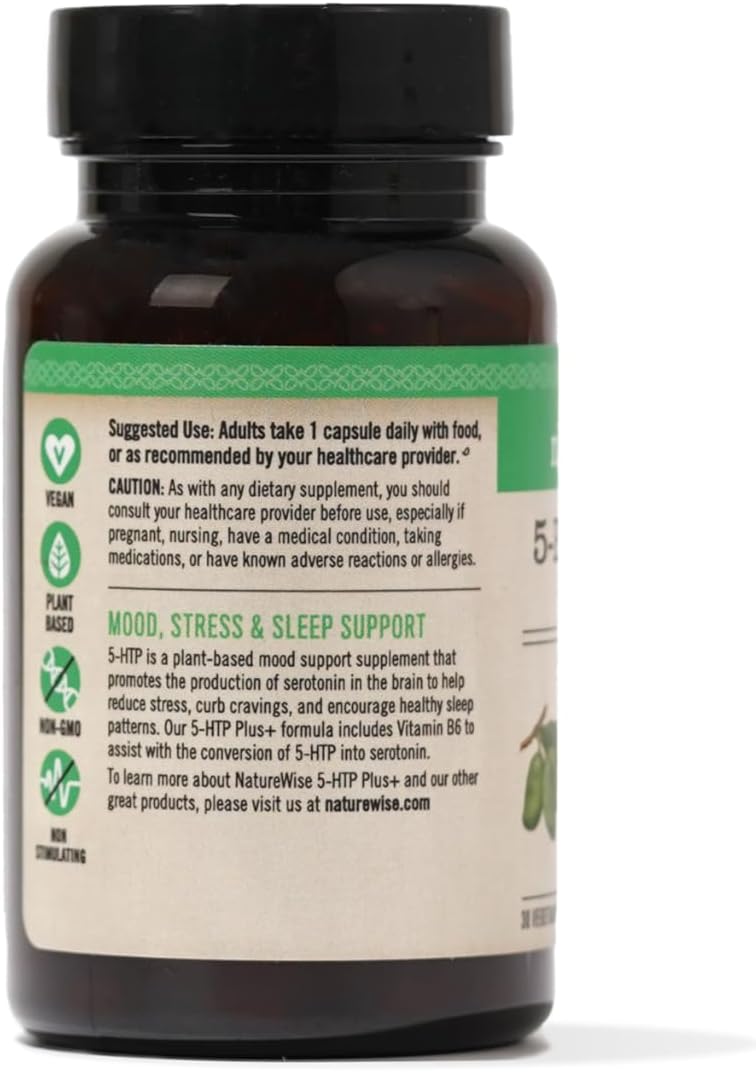30-Count NatureWise 5-HTP 200mg Supplement with Vitamin B6 for Mood Support and Sleep Aid - Vegan, Delayed-Release Formula for Adults