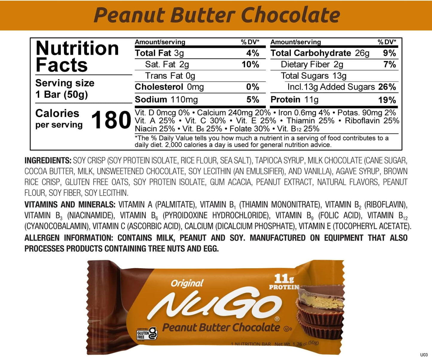 30-Count NuGo Original Variety Pack with Vanilla Yogurt and Peanut Butter Bars - 11g Protein, Gluten Free