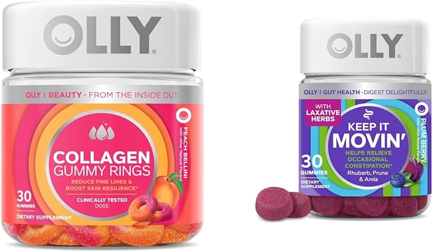 30 Count OLLY Collagen Gummy Rings for Skin Elasticity and Keep It Moving Constipation Relief Gummies
