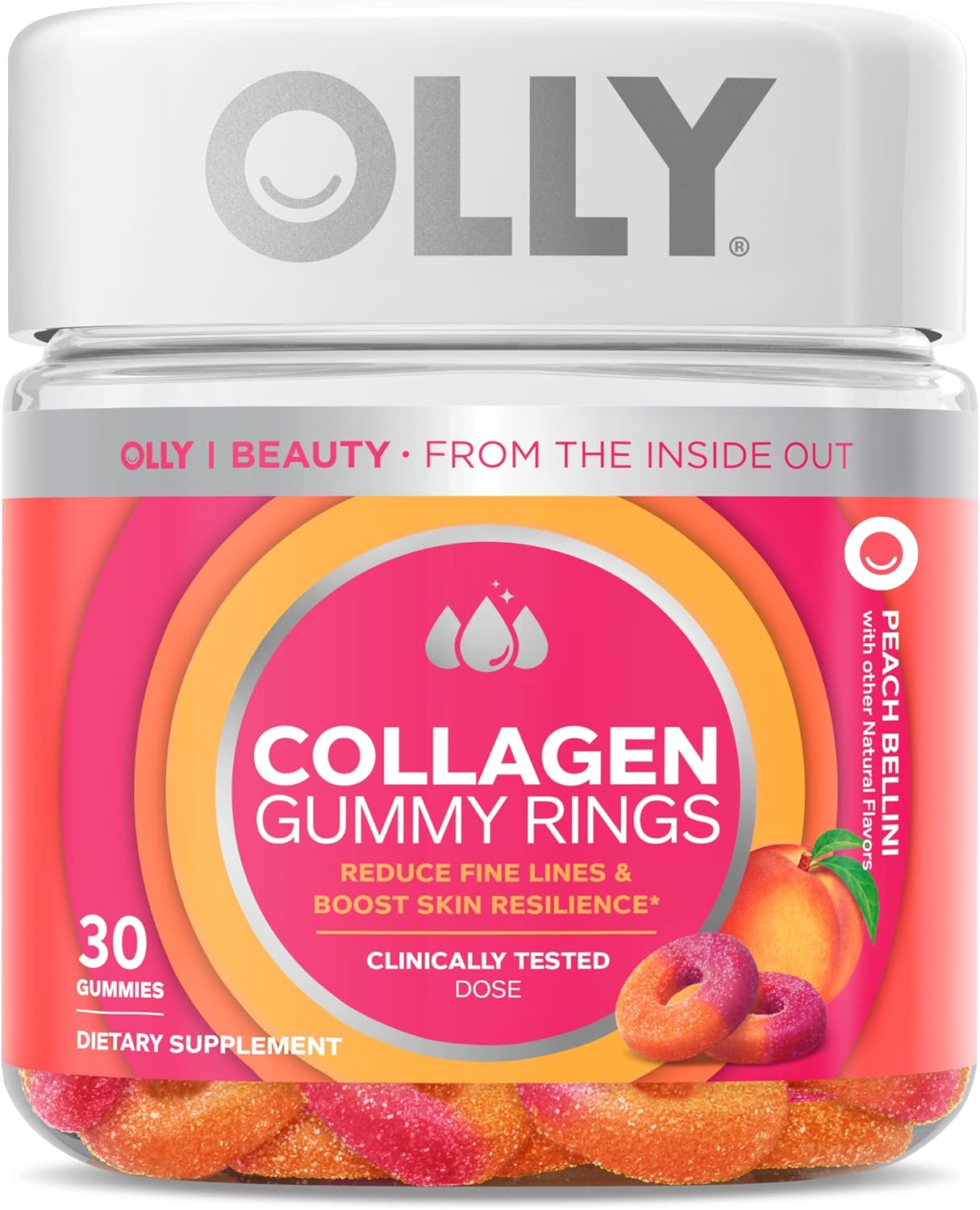 30 Count OLLY Collagen Gummy Rings for Skin Elasticity and Keep It Moving Constipation Relief Gummies