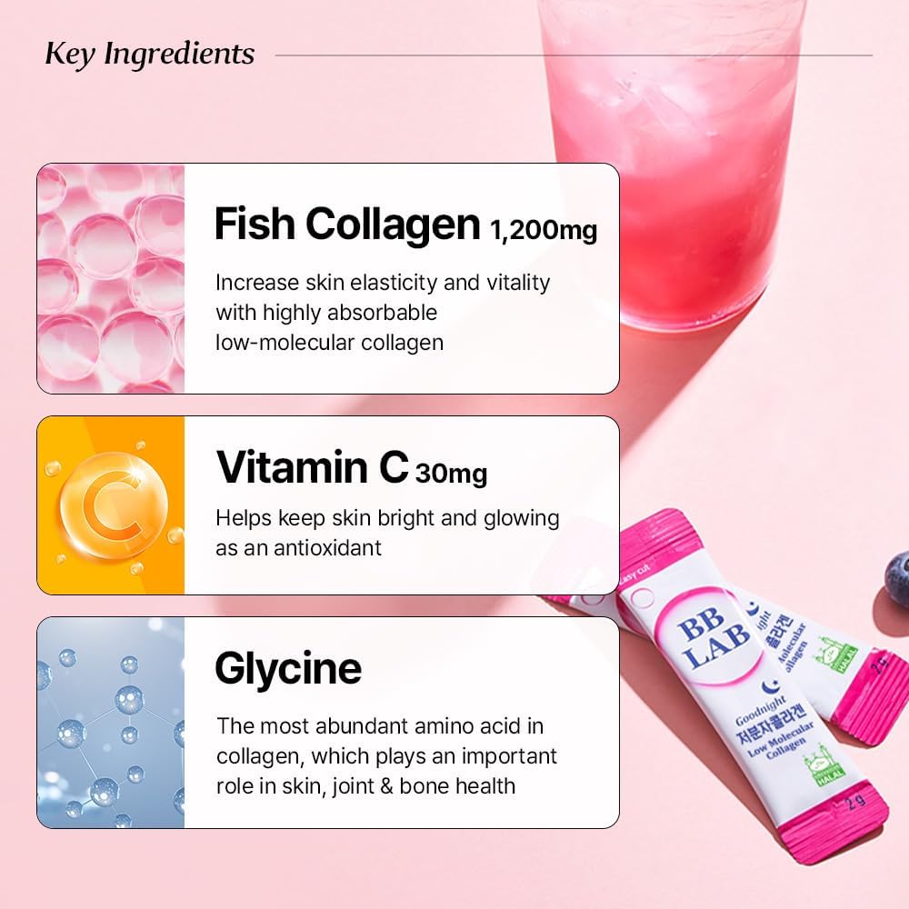 30-Day Goodnight Collagen Beauty Pack with Marine Collagen, Vitamin C, and Glutathione for Fast Absorption and Skin Elasticity