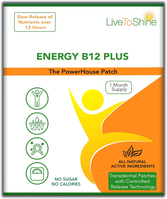 30 Day Supply Live To Shine B12 Energy Plus Topical Patch - Made in USA for Women and Men