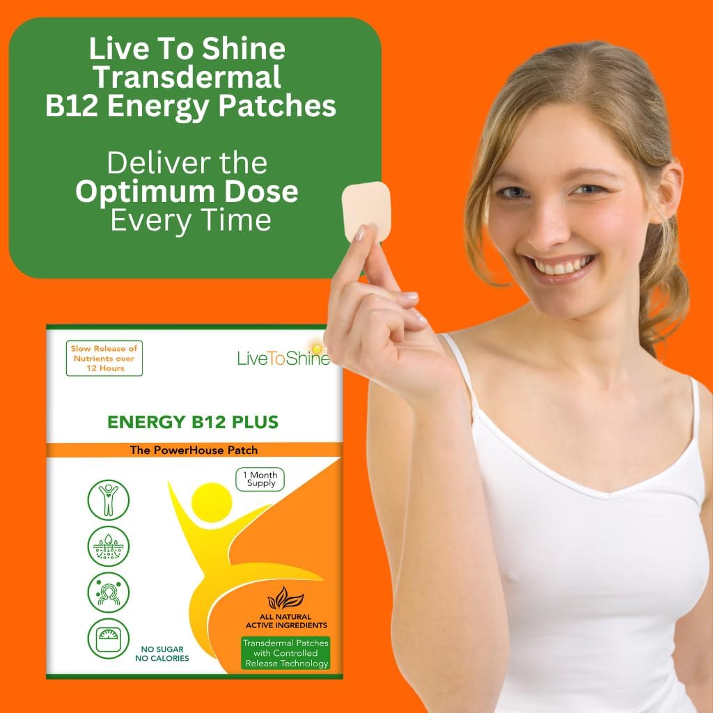 30 Day Supply Live To Shine B12 Energy Plus Topical Patch - Made in USA for Women and Men