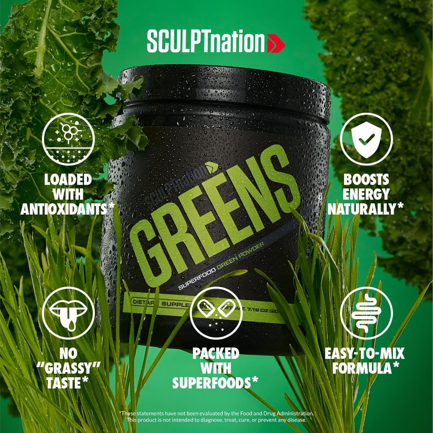 30-Day Supply of Sculpt Nation by V Shred Greens - Premium Superfood Blend with Collagen for Skin, Digestion, and Energy Boost