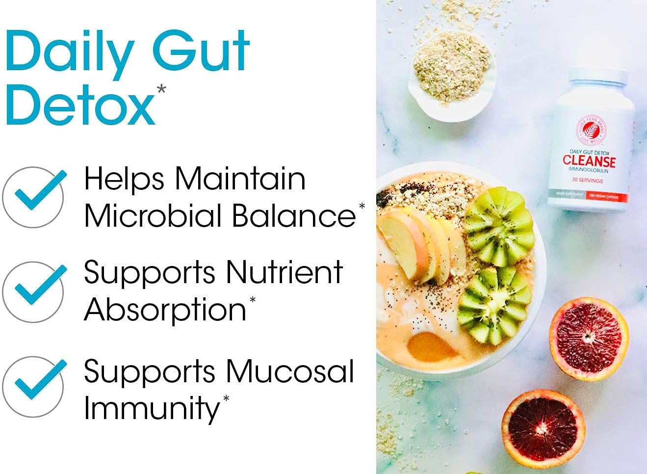 30 Day Supply of Silver Fern Gut Rehab Kit: Daily Detox & Ultimate Probiotic with Immunoglobulins & Spore Forming Probiotics