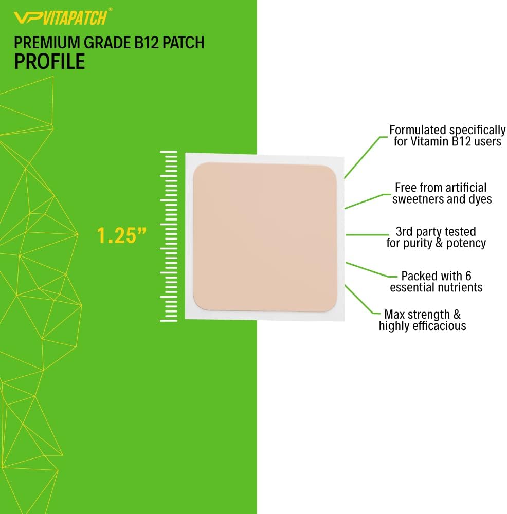 30 Day Supply VitaPatch Premium Grade B12 Patches with Guarana for Energy - Made in USA - BoostGo Australia