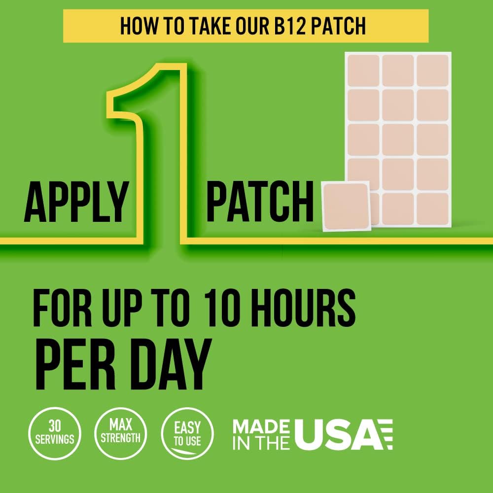 30 Day Supply VitaPatch Premium Grade B12 Patches with Guarana for Energy - Made in USA - BoostGo Australia