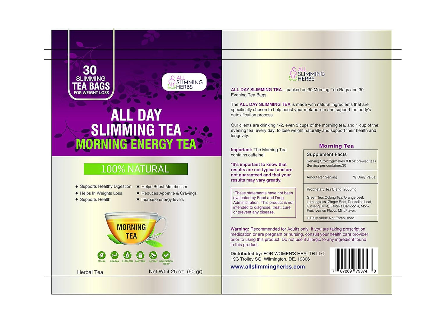 30 Days All Natural Slimming Tea Set for Slimming Formula - Daytime Energy Boost & Evening Detox Tea for Tummy Flattening